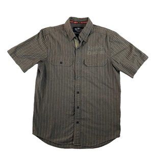 Harley Davidson Motorcycles Short Sleeve Striped Button Shirt Gray Mens Medium